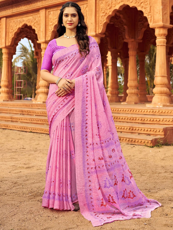 Saree Mall Women's Chiffon Pink Printed Designer Saree With Blouse Piece-STARCFN31203C