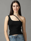 Women's Black Solid Fitted Crop Top-OC-A1233-1-Black