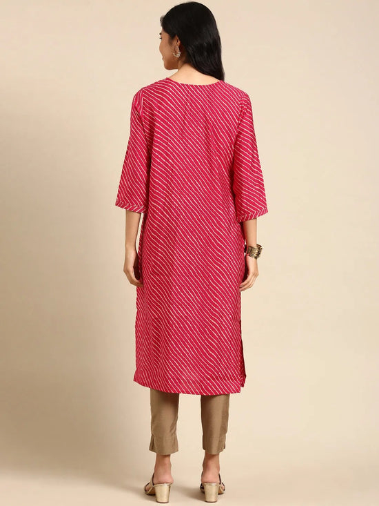 Women's Fuchsia Embellished Straight Kurta-HO-1991-Fuchsia