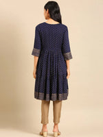 Women's Navy Blue Printed Anarkali Kurta-AT-A-620-Navyblue