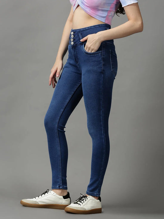 Women's Blue Solid Skinny Fit Denim Jeans-GZ-5319-1-Blue