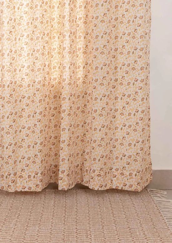 Calico 100% cotton ethnic sheer curtain for living room - Light filtering - Amber - Pack of 1-230824133