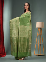 Green Blended Silk Handwoven Saree With Woven Zari Border-MA50BSL34830121