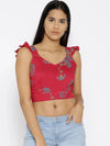 Back tie up Printed Crop Top in Red