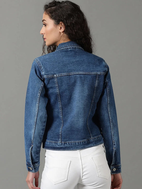 Women's Navy Blue Solid Denim Jacket-GZ-5502-Navyblue