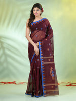 Maroon Cotton Saree With Temple Borders-MA66CT43830051