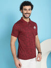 Venitian Men All Over Printed Maroon Cotton Polo Neck T-Shirt