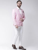 Hangup Men Standard Solid Men Formalwear-BabyPink1LinenBlazer