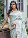 Saree Mall Women's  Blend Turquoise Blue Woven Design Designer Saree With Blouse Piece-SNGRIA4006