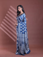 Blue Silk Soft Saree With Paisley Print-MA60BSL01400045