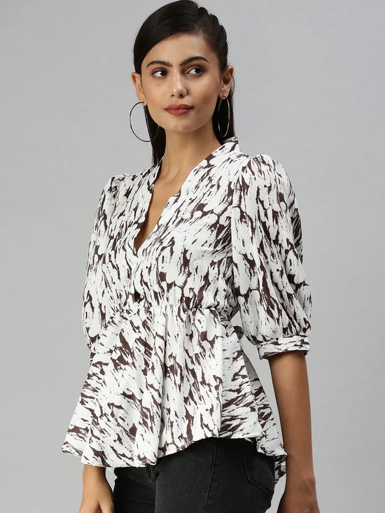 Women's Brown Printed Top-AE-10280-Brownwhite