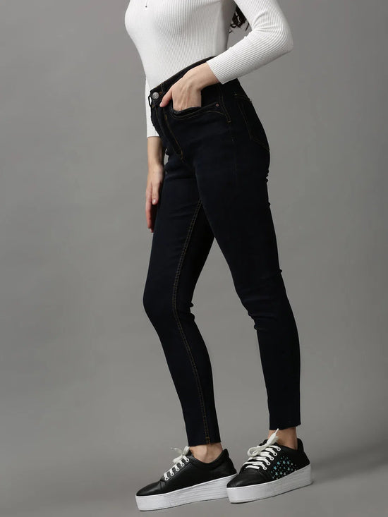 Women's Navy Blue Solid Skinny Fit Denim Jeans-GZ-5189-1-Navyblue