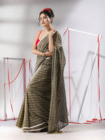 Ecru Cotton Saree With Check Designs-MA55CT06520137