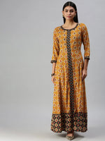 Women's Mustard Printed Anarkali Kurta-GW1375-Mustard