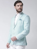 Hangup Men Standard Solid Men Formalwear-Aqua1LinenBlazer