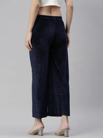 Women's Navy Blue Solid Parallel Trouser-AN-72-Navyblue