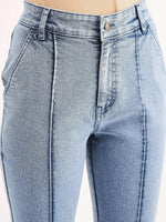 Women Ice Blue Mid Rise Boot Cut Jeans