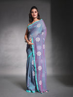 Bluish Grey Pure Cotton Soft Saree With Floral Embroidery Work-MA54CT33580098