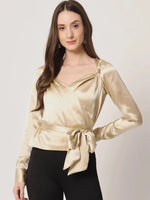 Beige Satin Knot Detail Top