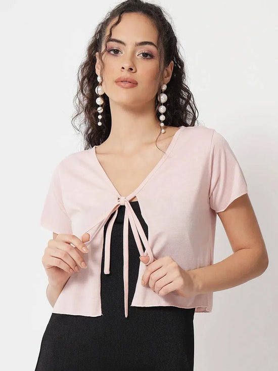 Pink Front Knot Shrug