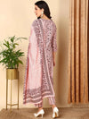 Ahika Women Pink Silk Blend Printed Straight Kurta Pant Set