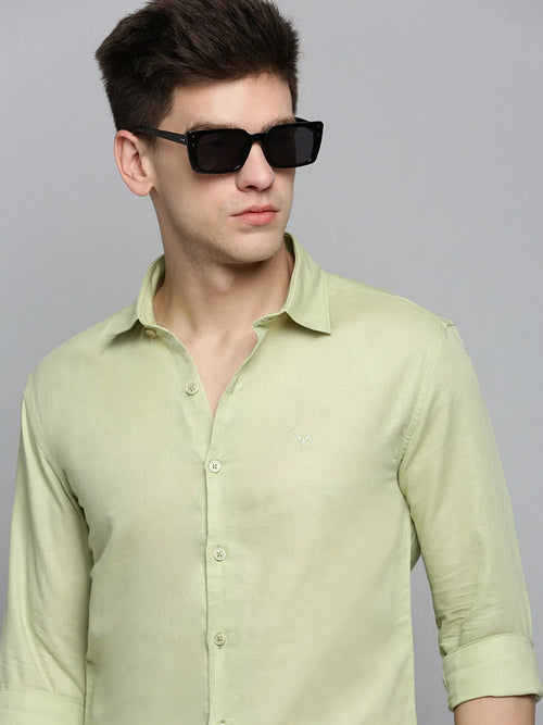 Men Green Solid Casual Shirt-MUNIFICENCEPLAIN-3398-Green