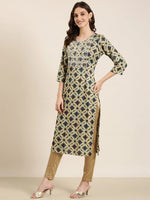 Women Beige Geometrical Straight Kurta-AT-935-K-Beige