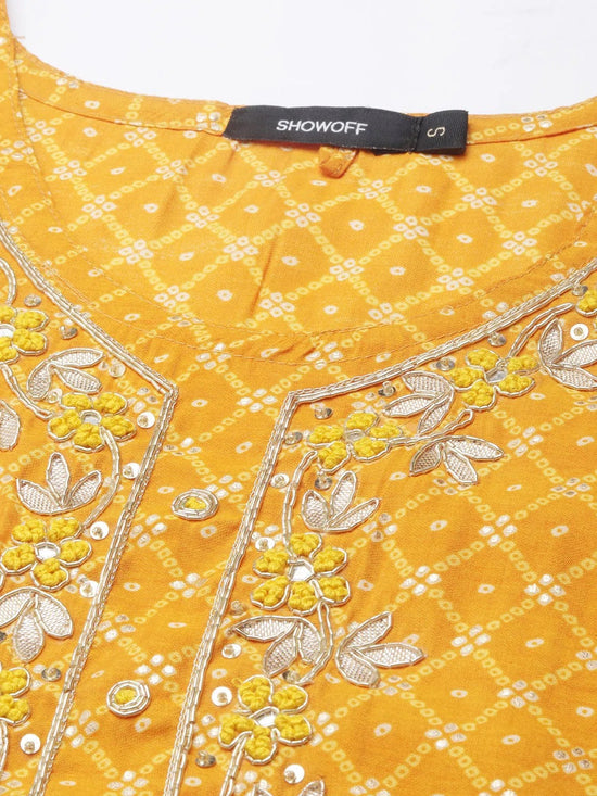 Women Mustard Printed Straight Kurta-AT-A830-K-Mustard