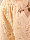 Women Beige Schiffli Peplum Top With Palazzos