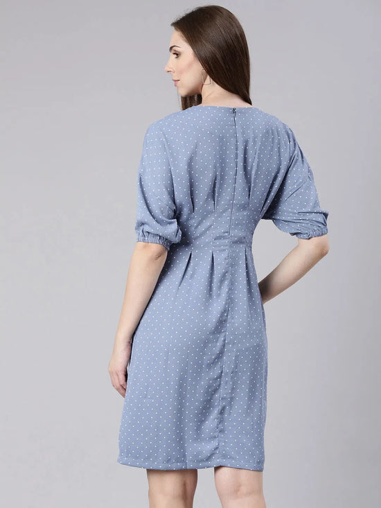 Women Blue Polka Dots A Line Dress-AE-9894-Blue