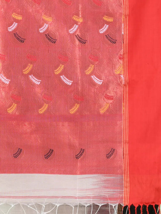 Peach Cotton Ikat Saree With Ganga Jamuna Border-MA66BCT431380073