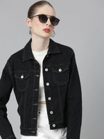 Women Charcoal Solid Denim Jacket-LT-105372-Charcoal