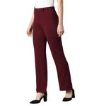 Smarty Pants Women's Cotton Lycra Bell Bottom Wine Color Formal Trouser