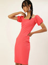 Veni Vidi Vici Coral Sweetheart Neck Bardot Midi Dress