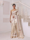 All Over Thread Embroidery Beige Tissue Saree With Zari Borders-MA64TIS461600006