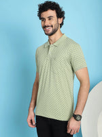 Venitian Men All Over Printed Polo Neck Mint Cotton T-Shirt With Pocket