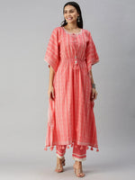 Women's PinkOff White Geometrical Kurta Sets-DW-1217-Pinkoffwhite