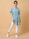 Women's Blue Tropical Fit and Flare Top-AE-15772-Blue