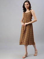 Women's Animal Camel Brown Fit and Flare Dress-AE-9921-Camelbrown