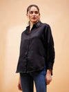 Women Black Solid Satin Regular Shirt