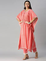 Women's PinkOff White Geometrical Kurta Sets-DW-1217-Pinkoffwhite