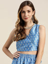 Blue Geo Floral Wrap Crop Top