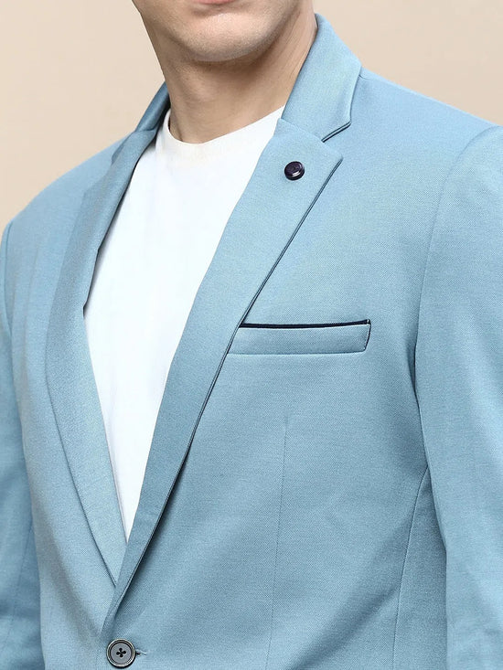 Men Blue Solid Casual Blazers-LBR-5500-Turquoiseblue