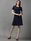 Women's Blue Embellished A-Line Dress-AE-15687-Navyblue