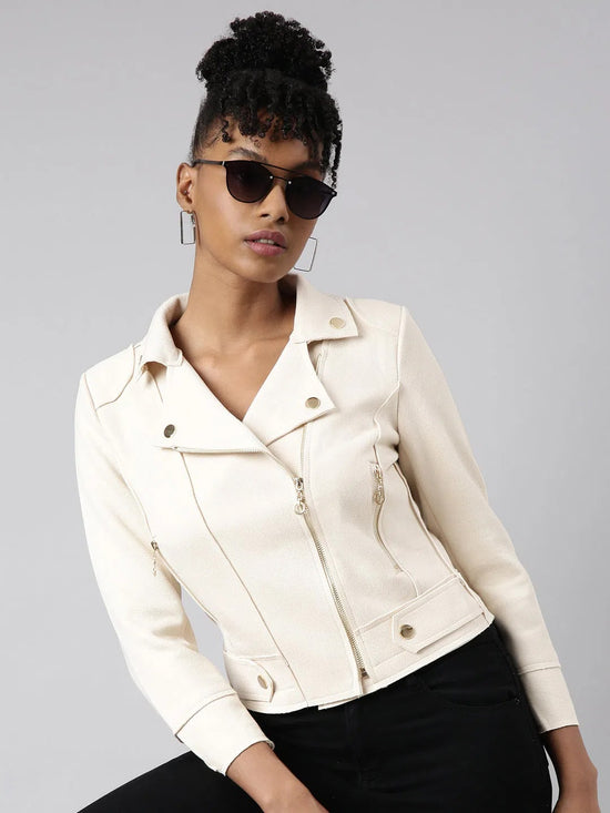 Women Solid Cream Tailored Jacket-816-Cream