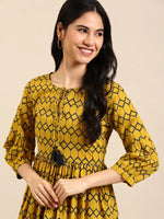 Women's Mustard Printed A-Line Kurta-SKF-144-1-Mustard