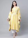 Ahalyaa Women Yellow Rayon Printed Flared Sleeve Kaftan Kurta