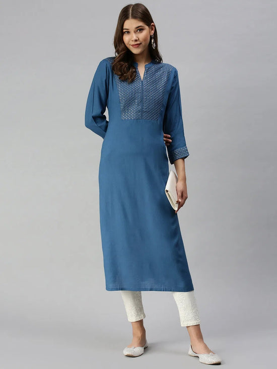 Women's Green Solid Straight Kurta-UB-2040-Steel