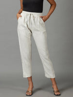 Women's Beige Solid Cigarette Trouser-AL-002-Beige