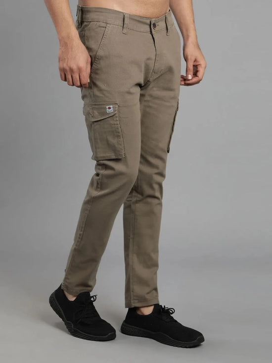 Solid Cargo Pants with 6 pockets-Beige-HC3013-30